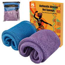 HAFOEEP 2-Pack African Net Sponges Authentic with Knots Handles, African Exfoliating Net Bath Shower Sponge Nylon Body Back Scrubber Wash Net Cloth