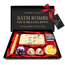 Satin Naturel Luxury Gifts for Women – Organic Handmade Bath Bombs 7pcs with Essential Oils & Shea Butter – Premium Gift Box