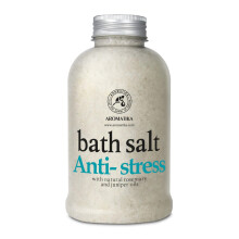 AROMATIKA Anti Stress Bath Salts with Rosemary & Juniper Essential Oils – 600 g Natural Aromatherapy Bath Soak for Good Sleep, Relax & Stress Relief