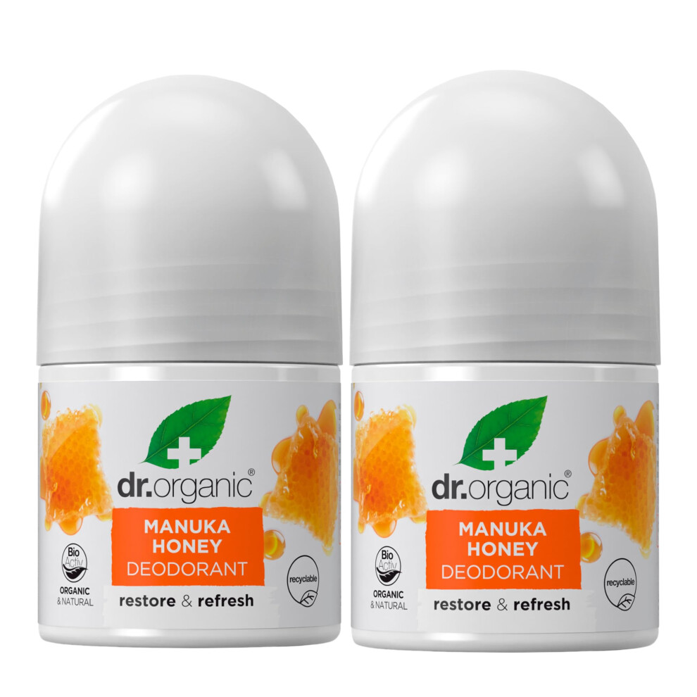 Dr. Organic Dr Organic - Manuka Honey Deodorant - Aluminium Free - Soothing, Nourishing & Hydrating - Vegan, Cruelty, Paraben & Sls Free - 50Ml - 2 Pack