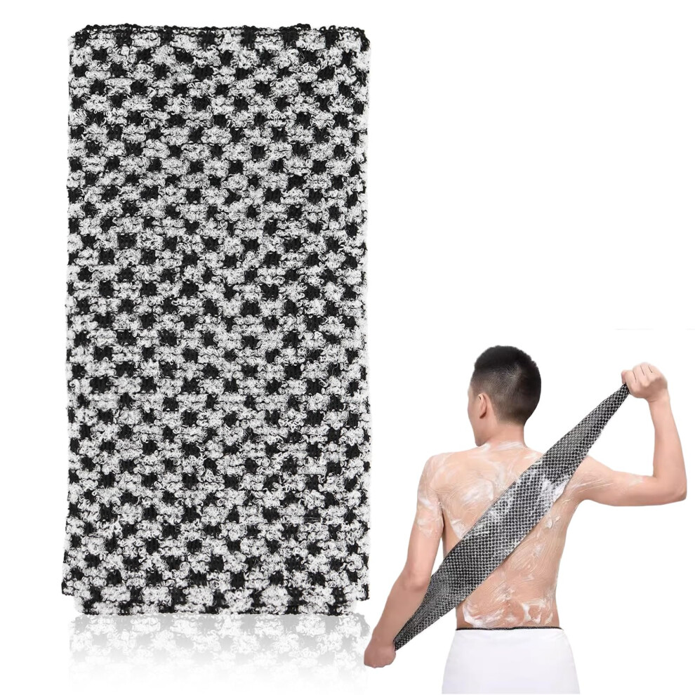 Dalaetus Black Japanese Exfoliating Towel, Extra Long Exfoliating Washcloth, Back Scrubber, Shower Towel For Scrubbing Lathering Body Cleaning Dead Skin Removal And
