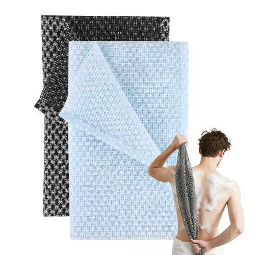 2Pcs Exfoliating Towel,Exfoliating Shower Towel,Back Extra Long Exfoliating Washcloth for Men Women,Exfoliating Body Scrubber for Cleaning and