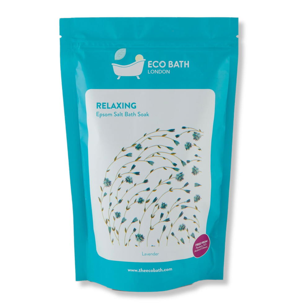 Eco Bath London Relaxing Lavender Epsom Salt Bath Soak - Pouch 1000G, Magnesium Bath Salt Infused With Lavender Essential Oil