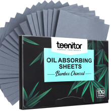 Teenitor 100 Counts Bamboo Charcoal Oil Blotting Paper for Oily Skin, Oil Blotting Sheets for Face, Makeup Blotter Paper Face Oil Sheets