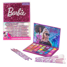 Barbie 35-Well Shadow Palette, Shimmery and Opaque Colors, Pigmented Blendable, 8 Application Brushes Perfect for Parties