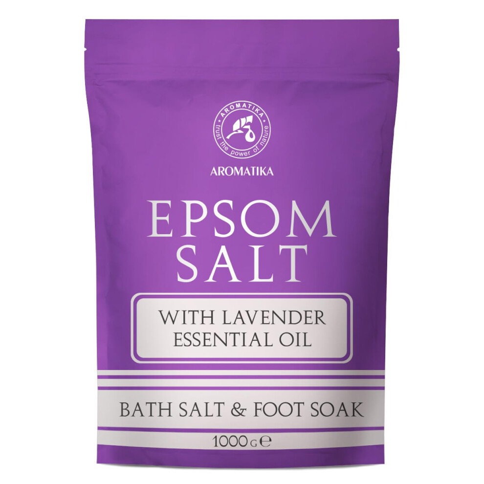Aromatika Trust The Power Of Nature Epsom Bath Salt With Lavender Essential Oil 1000 G - Concentrated Magnesium Sulphate - Pure & Natural Epsom Salt - Soothing & Relieves Fatigue