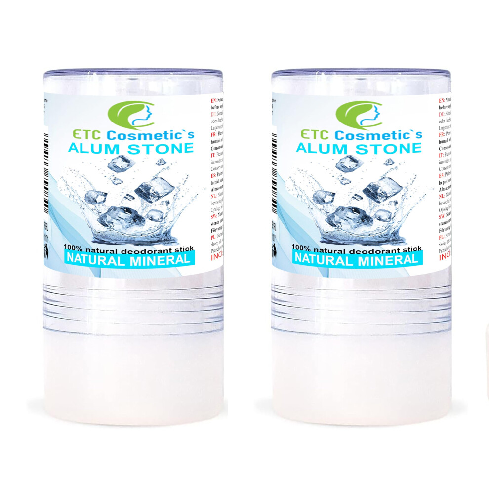 Etc Cosmetic`S Alum Stone - 2 X 115 Gr - Natural Mineral Deodorant, Vegan | Has An Antiseptic Effect, Does Not Clog Pores, Aftershave