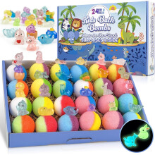 Bath Bombs for Kids, 24pcs Bath Bombs with Glow in The Dark Surprise Toy Inside, Natural and Organic Colorful Bubble Bath Fizz, Perfect Birthday