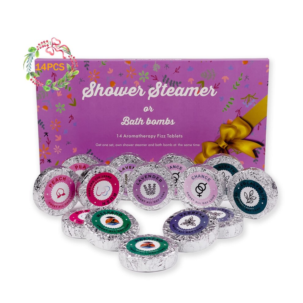 Pickmora 14Pcs Shower Steamers Aromatherapy With 7 Scents, Bath Bombs With Essential Oils For Relaxation
