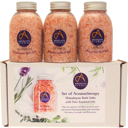 Absolute Aromas Pink Himalayan Bath Salts Set - De-Stress, Lavender and Relaxation