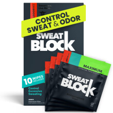 SweatBlock Clinical Strength Deodorant Antiperspirant Wipes - Treat Hyperhidrosis & Excessive Sweat - Men Women & Teens