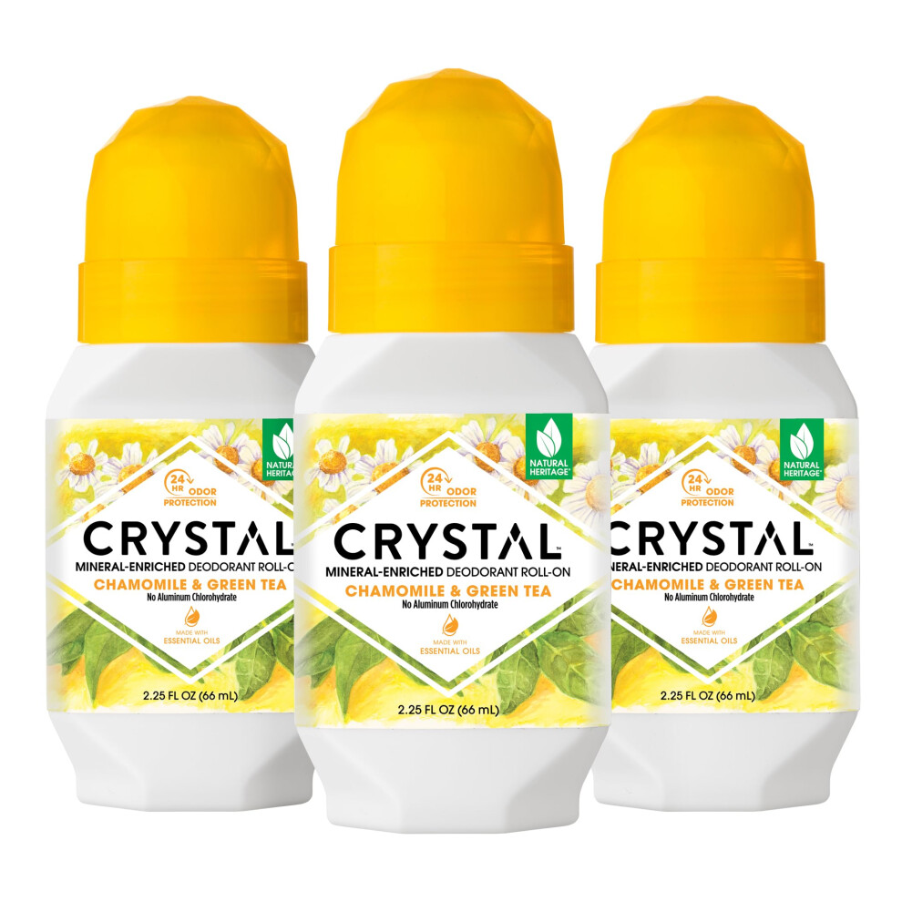 Crystal Essence Crystal Deodorant Essence Roll-On 2.25Oz Chamomile/Green Tea (3 Pack)