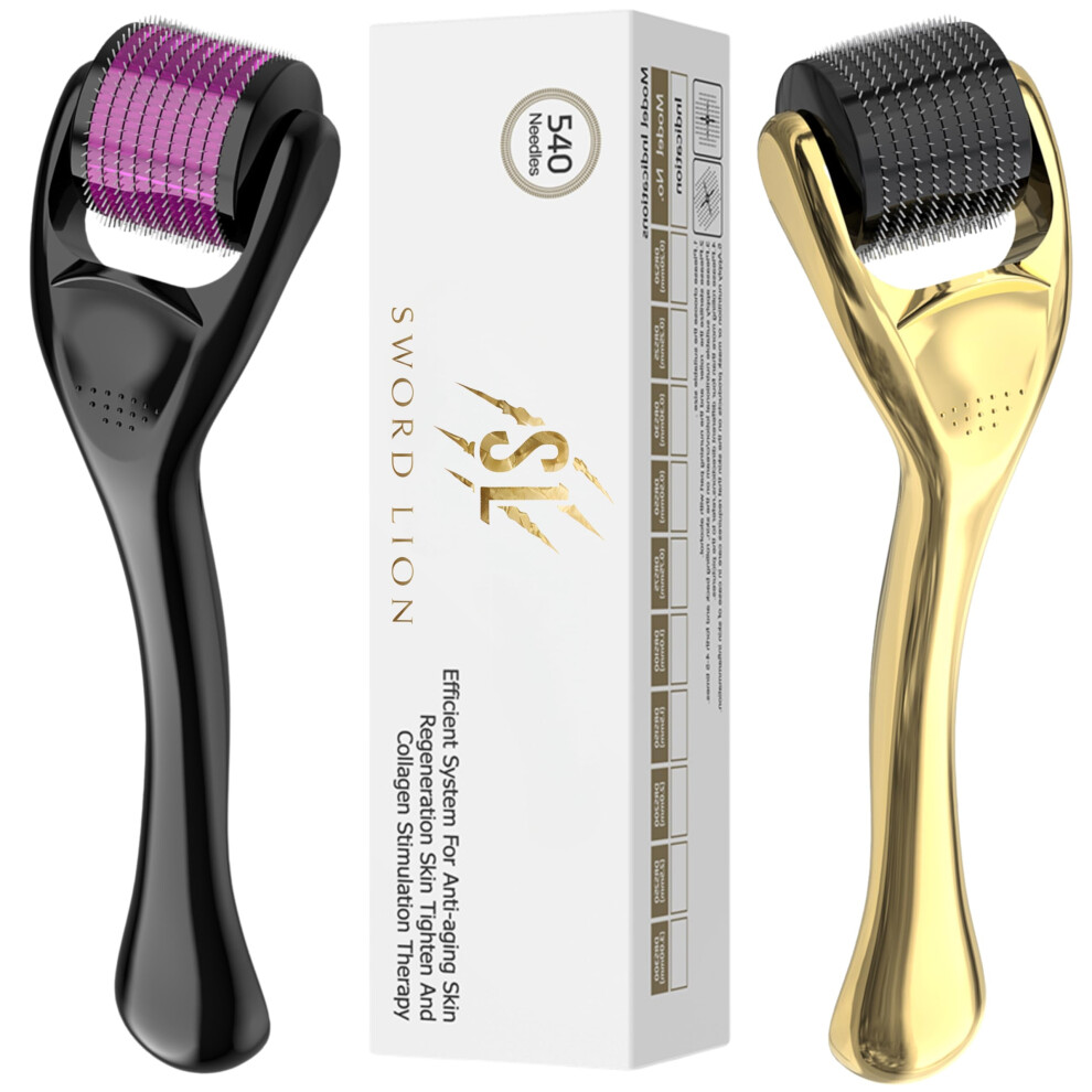 Sword Lion Derma Roller Microneedle Roller For Face 0.5Mm, 540 Titanium Micro Needling Rollers For Men And Women - Microneedling Roller For Face & Scalp
