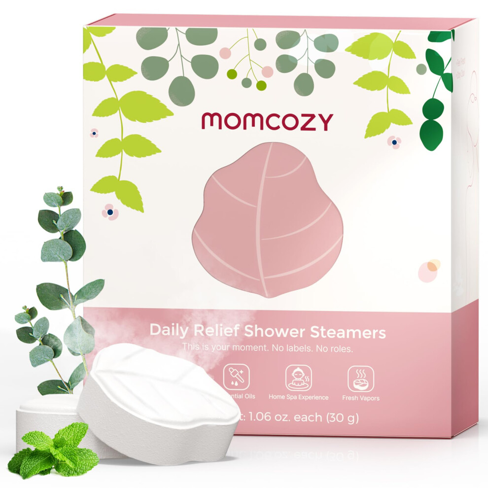 Momcozy 14 Pack Shower Steamers Spa Gifts - Eucalyptus Leaf Shape, With Natural Peppermint & Eucalyptus Essential Oil For Relaxation, Long-Lasting