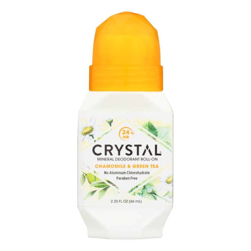 Crystal Essence Mineral Deodorant, Roll-On Chamomile And Green Tea, 2.25 Fluid Ounce