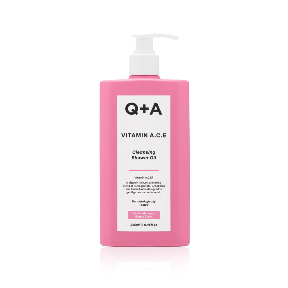 Q+A Vitamin A.c.e Cleansing Shower Oil (250Ml), Cleansing Oil Shower Gel Alternative, Body Care, Hydrating Body Wash With Berry & Sea Buckthorn Oils