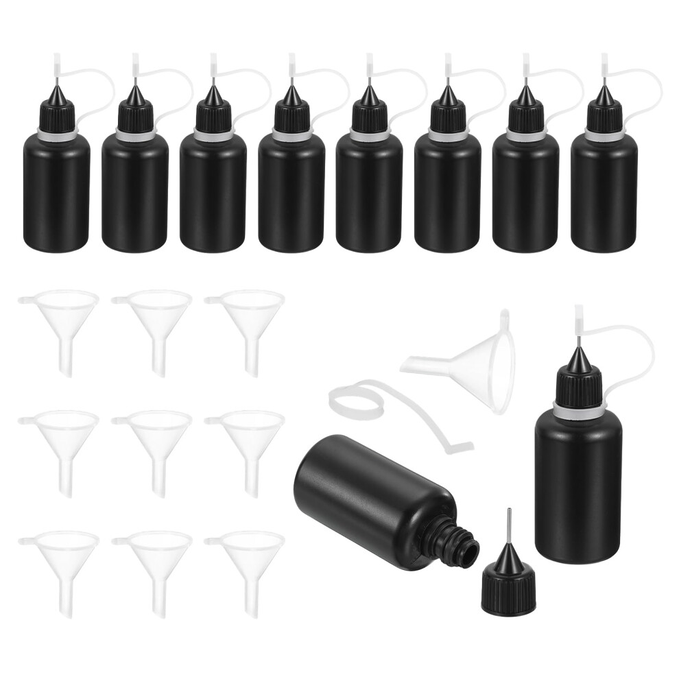 Sourcing Map Black 10Pcs Squeeze Bottle, 30Ml/1Oz Glue Tip Applicator Bottles Plastic Liquid Glue Bottle For Paper Crafts, Painting, Oil, Ink