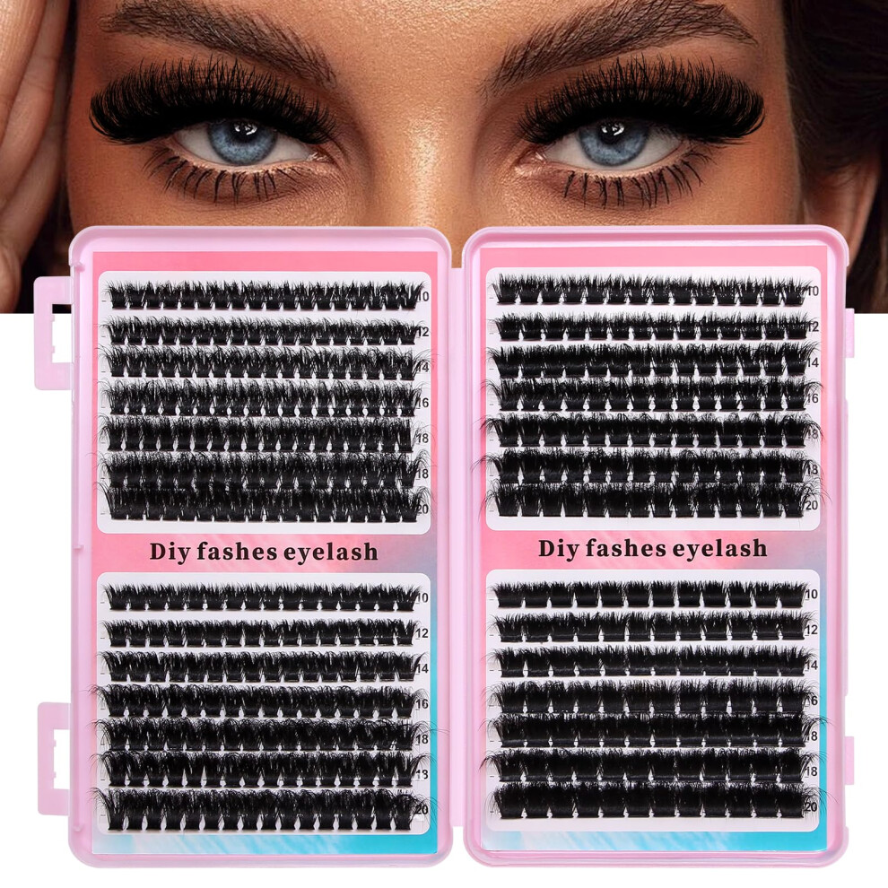 Uliya Individual Eyelashes 420Pcs Cluster Lashes Russian D Curl Fluffy Lash Wispy Volume Lash Extensions For Diy At Home (100+120+160+200D)