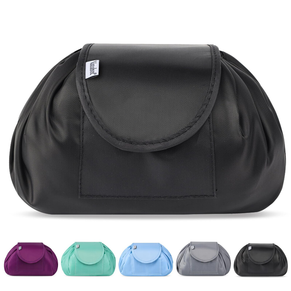 Vavabox Light/Black Lazy Drawstring Makeup Bags, Large Capacity Waterproof Travel Portable Cosmetic Bag Pouch Makeup Pouch Storage Organiser For Women Girl ( Black)