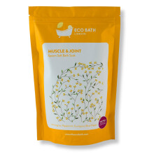 Eco Bath London Muscle & Joint Epsom Salt Bath Soak - Pouch 1kg, Magnesium Bath Salts Infused with Lemongrass, Peppermint, Eucalyptus