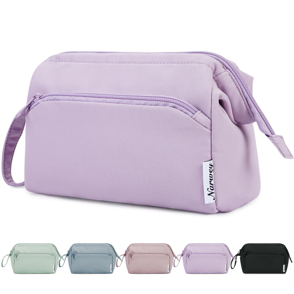 Narwey Purple Large Makeup Bag Wide-Open Zipper Pouch Travel Wash Bag Toiletry Bag Cosmetic Organizer For Women (Purple)