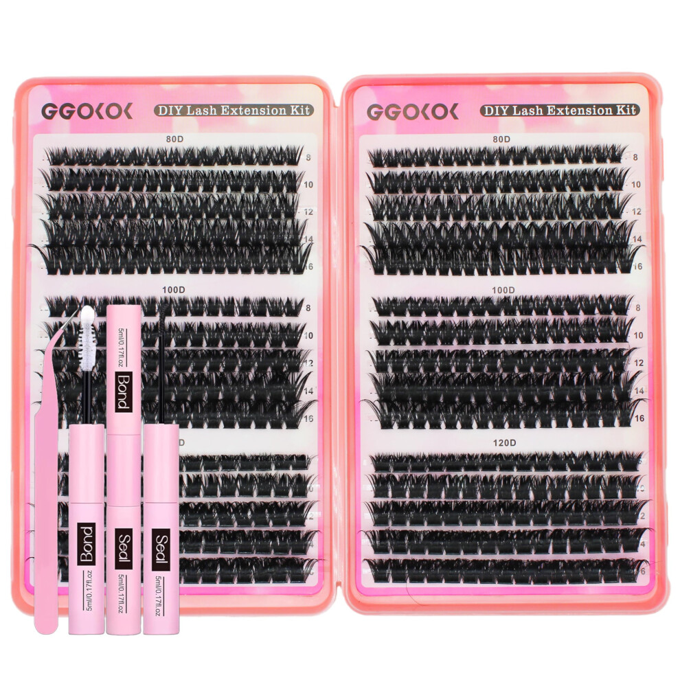Ggokok Lashes Kit 80D 100D 120D Eyelashes Clusters Kit 8-16Mm Russian Individual Natural Lash Extension Bond And Seal Tweezer D Curl Fluffy False