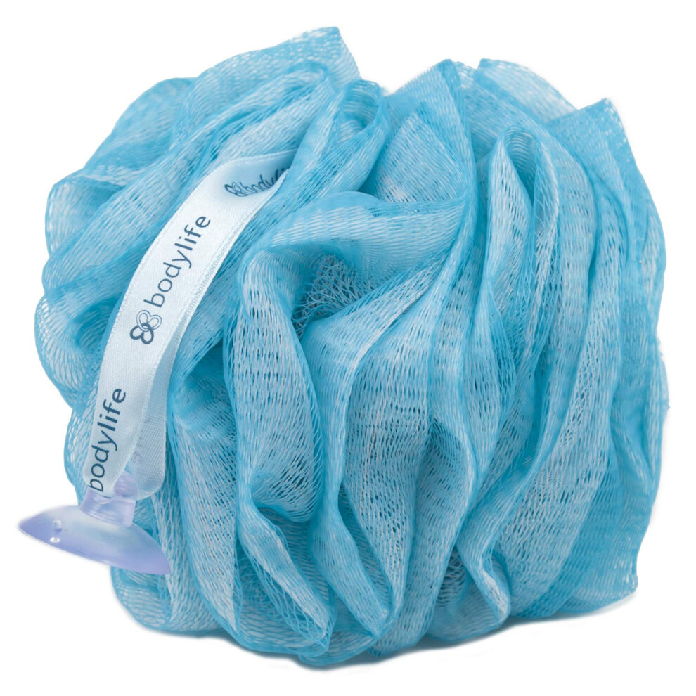 Bodylife Body Buffer, Puff, Exfoliating Bath & Shower Body Pouf, Scrunchie, Body Scrubber Blue & White 55G