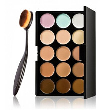 LyDia 15 Nude Colours Cream Concealer/Highlight/Face Contour Camouflage Palette Dull/Redness Skin/Black Circle kit set #1 + LyDia Professional Oval