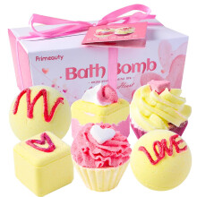 6 Pieces Sweetheart Bath Bombs Gift Set for Women and Girls, Assorted Cupcake & Heart Designs, Spa Bath Ball Fizzies with Essential Oils