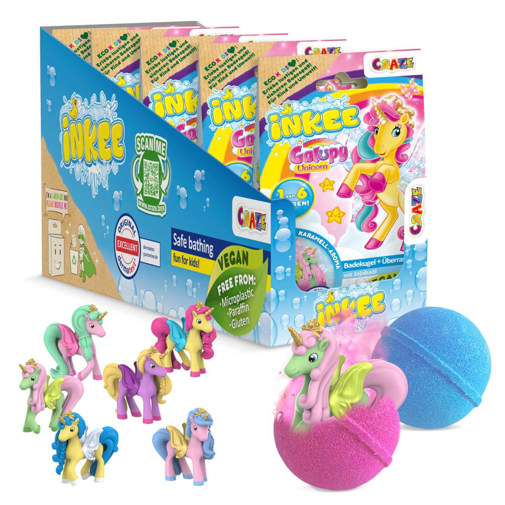 Inkee Galupy Unicorn Bath Bombs For Kids Â 5 Piece Gift Set With Surprise Unicorn Toy Inside, Caramel Scent And Jojoba Oil