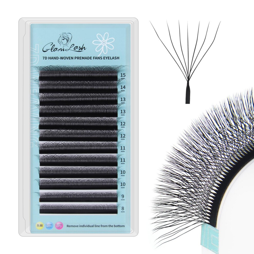 Glamlash 7D W Eyelash Extensions 0.07D Curl 13Mm Premade Lash Fans Professional Salon Use(7D,0.07D,13Mm)
