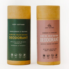 Cosy Cottage Natural Glide-On Deodorant - Bundle Pack of 2 x 60g | 1x Sandalwood and Tea Tree and 1x Geranium and Lavender Essential Oils