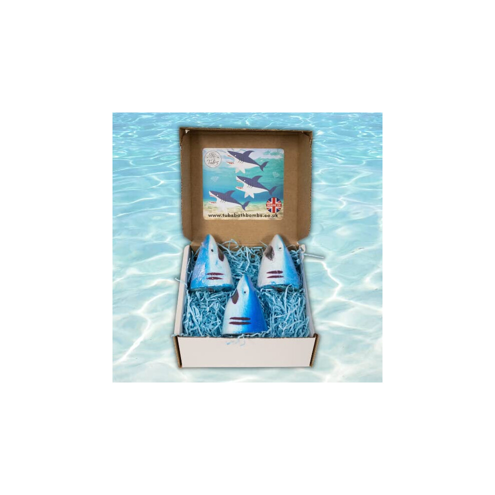 Elegance Natural Skin Care Blue/Red Shark Attack Bath Bomb Gift Boxed Box Set (3 Pieces) Fun Colourful Fizz Bathbomb Handmade By Tub's Bath Bombs