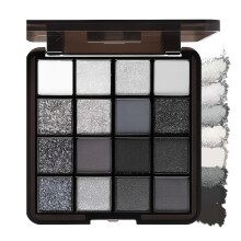 16 Colours Smokey Eye Palette, Black Grey Silver Shades, Matte Shimmer Glitter Makeup Set, Blendable Long Lasting Cosmetic Kit for Daily Party Looks