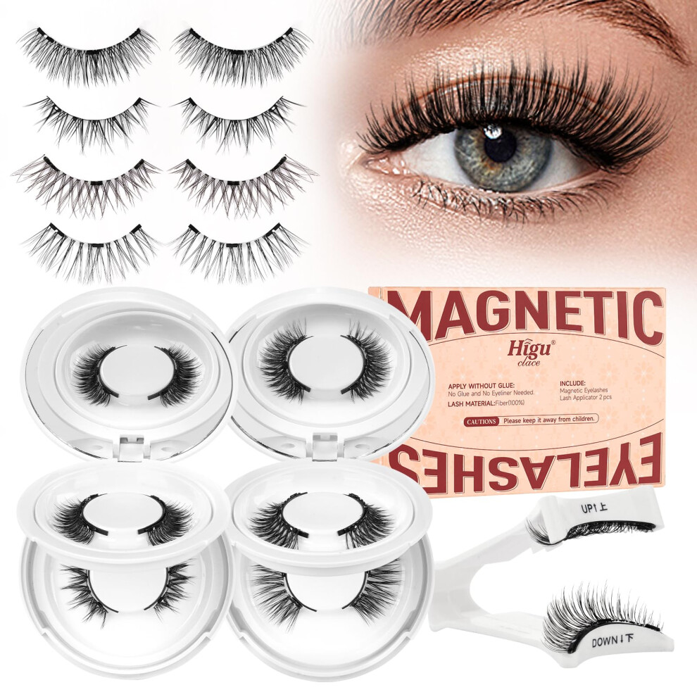 Higu Clace Magnetic-Eyelashes With Applicator, Magnetic-Lashes No Glue Or Eyeliner Needed, 1 Pair Reusable Eye Lash Kit Natural Look