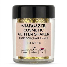 Stargazer Glitter Shaker, Gold. Cosmetic glitter powder for use on the eyes, lips, face, body, hair and nails.