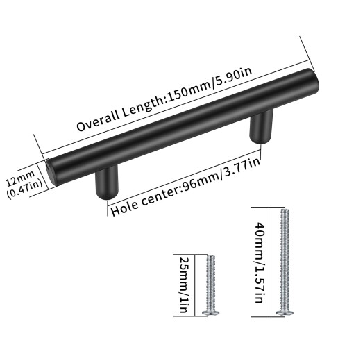 Yibaijia 4 Pcs Black Kitchen Cupboard Handles, Cabinet Door Pulls Handles, T Bar Handles Knobs 1