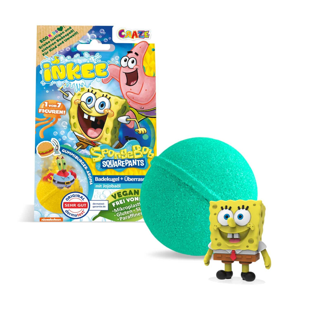 Inkee Surprise Bath Bomb Spongebob Â Bath Bombs For Kids With Spongebob Figure, Fizzing Bath Ball With Hidden Toy, Yellow/Teal, 80 G Single Pack