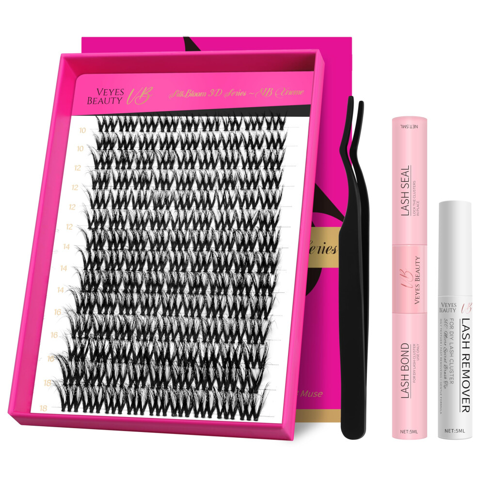 Veyesbeauty Eyelashes Cluster Lashes Kit 3D Individual Eyelashes False Eyelashes Wispy Lashes Eyelash Clusters (Vbmuse Kit, 10-18Mm)