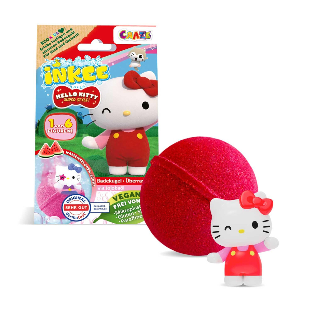 Inkee Pink/Red Surprise Bath Bomb Hello Kitty - Bath Bombs For Kids With Collectible Hello Kitty Figure, Fizzing Bathbomb With Hidden Toy, Or