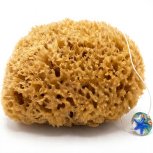 tom&pat Natural Sea Sponge with Cord and Glass Pendant Bathing Sponge and Body Sponge Peeling Effect Unbleached Dermatest Excellent