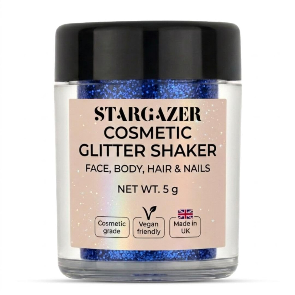 Stargazer Blue Glitter Shaker, Royal Cosmetic Glitter Powder For Use On The Eyes, Lips, Face, Body, Hair And Nails.