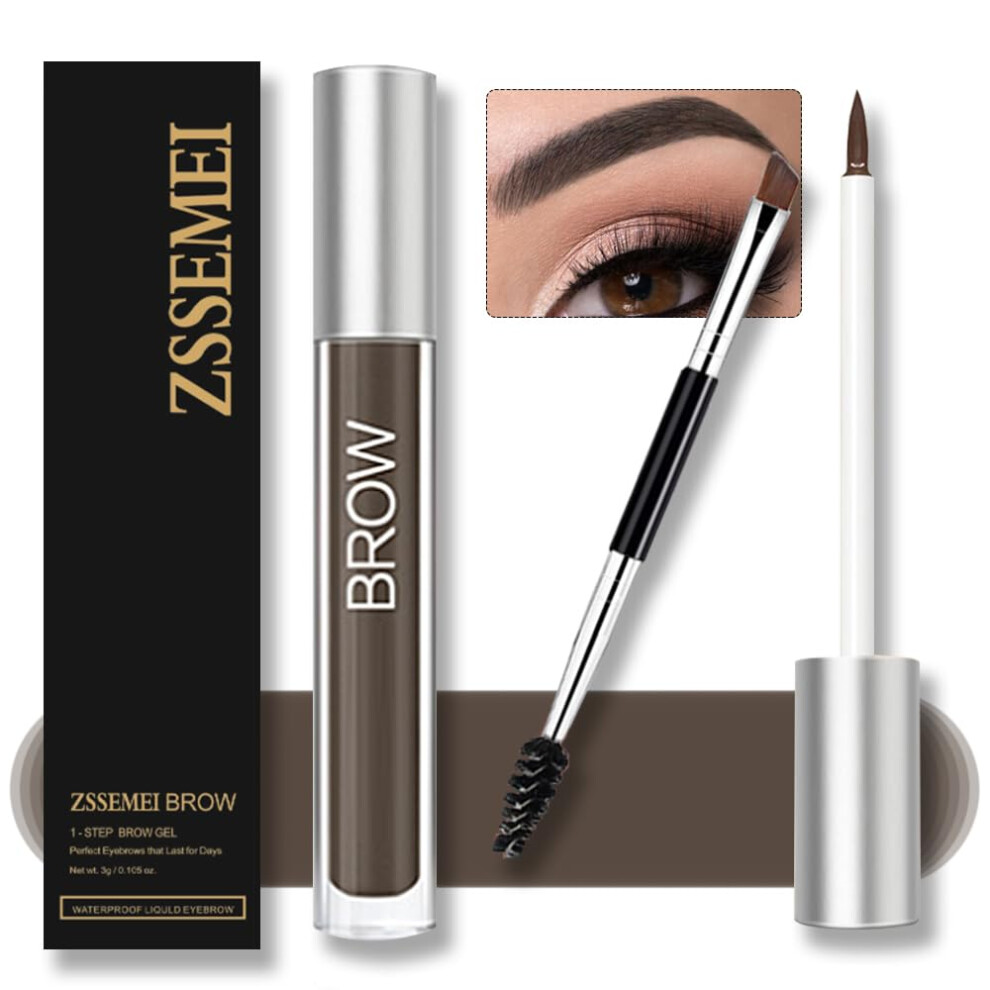 Zssemei Waterproof Eyebrow Gel For Long Lasting, Highly Tinted Liquid Eye Brow Makeup, Sweatproof, Natural (Black Brown)