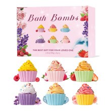 Bath Bombs Gift Set for Women, 6 PCS 6 Scents Cake Fizzy Bath Bombs, Organic Natural Handmade Bubble Baths, Vegan & Cruelty Free