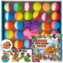 26+2 PCS Bath Bombs for Kids with 26 Dinosaur Suction Toys Inside, Organic Kids Bath Bombs Gift Sets with 2 Squeeze Dinosaur Toys for Boys & Girls on