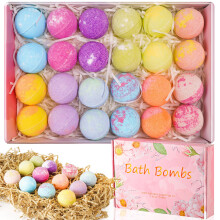 Bath Bombs Gift Set, 30g*24Pcs Organic Natural Vegan Essential Oils Bombs, Individually Wrapped Bath Fizzers, Beauty Spa Bomb Gifts for Girl, Mom