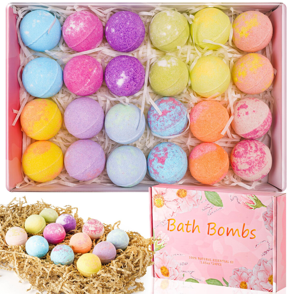 Chepula Bath Bombs Gift Set, 30G*24Pcs Organic Natural Vegan Essential Oils Bombs, Individually Wrapped Bath Fizzers, Beauty Spa Bomb Gifts For Girl, Mom