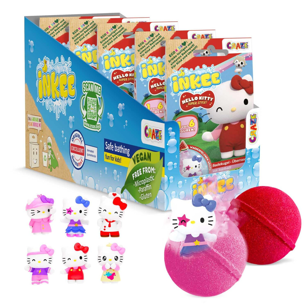 Inkee Hello Kitty Kids Bath Bomb Gift Set Â 5 Bath Bombs With Surprise Toy Figures Â Fun Bubble Bath Fizzies With Jojoba Oil And Watermelon Scent