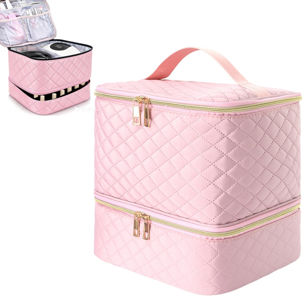 Eulihent Nail Varnish Storage, Double Layer Nail Bag Organiser Cosmetic Bag With Adjustable Dividers For 30 Bottles Lipstick