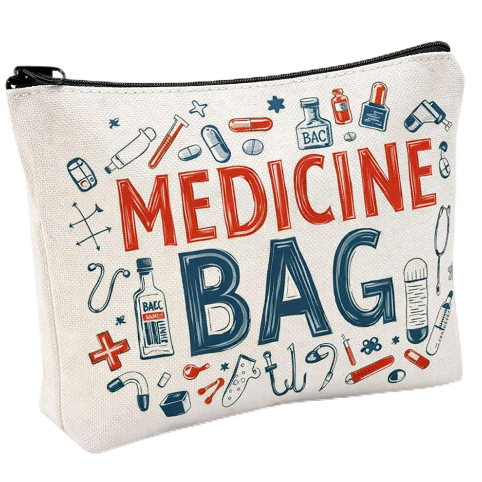 Mikloven Canvas Makeup Bag With Zipper For Women - Cosmetic Organiser For Toiletries & Medicine - Travel Pouch For Home Storage